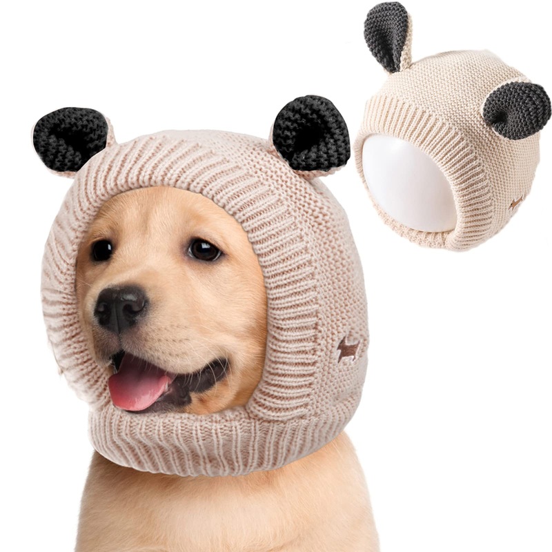FUAMEY Dog Winter Hat,Dog Knitted Hat Warm Windproof Caps Doggy Cute Accessories Neck Ear Cozy Pet Costume Funny Headwear,Dog Earmuffs Ear Warmer/Protector Christmas for Small Medium Large Dogs white