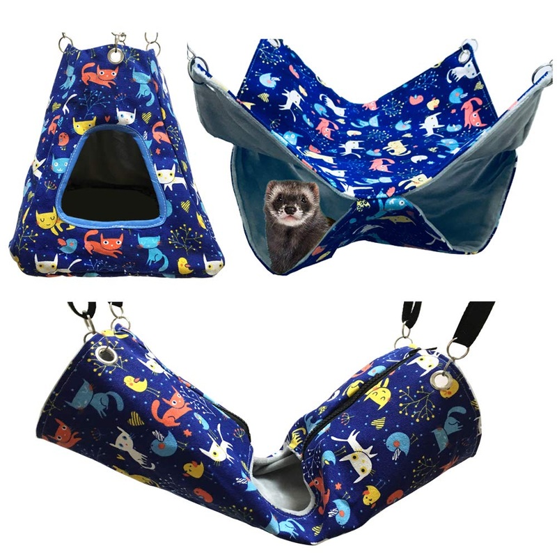 FULUE Ferret Rat Critter Nation Cage Accessories,Ferret Rat Hammock Set Hanging Bed Tent Tunnel for Any Small Animal Bedding Blue