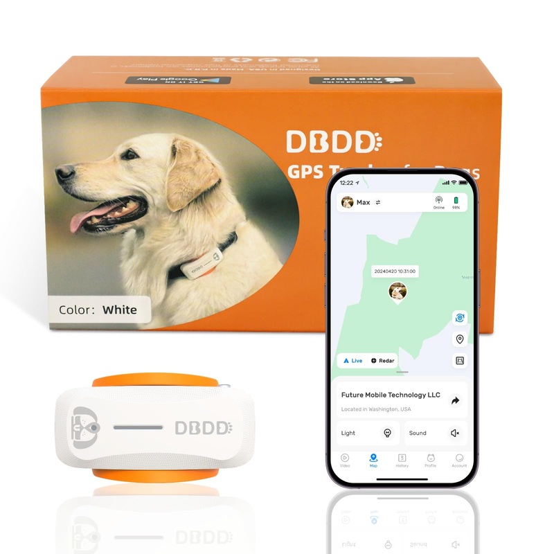 GPS Tracker for Dogs Waterproof, Pet Location Smart Activity Tracker, Real-time Tracking, Light&Tiny Anti-Lost Tracking Device, Works with Any Collar(Android and iOS Universal, fit for 40lb+ dogs)