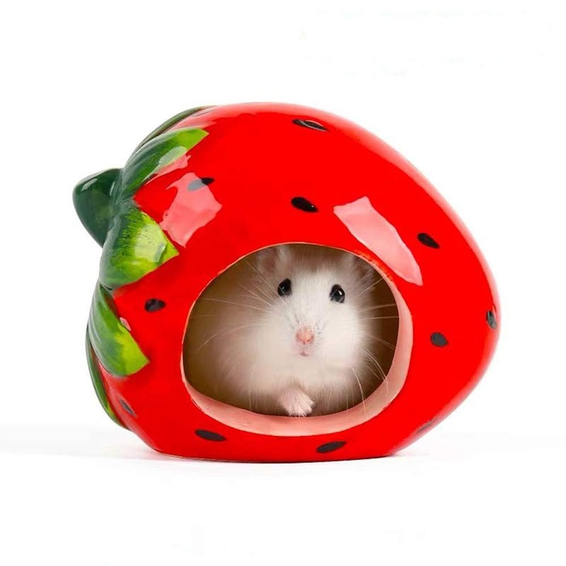 gutongyuan Small Animal Hideout Ceramic Hamster House Chinchilla Mini Hut Cave Cage Accessories for Dwarf Hamsters Gerbils and Hedgehog Strawberry