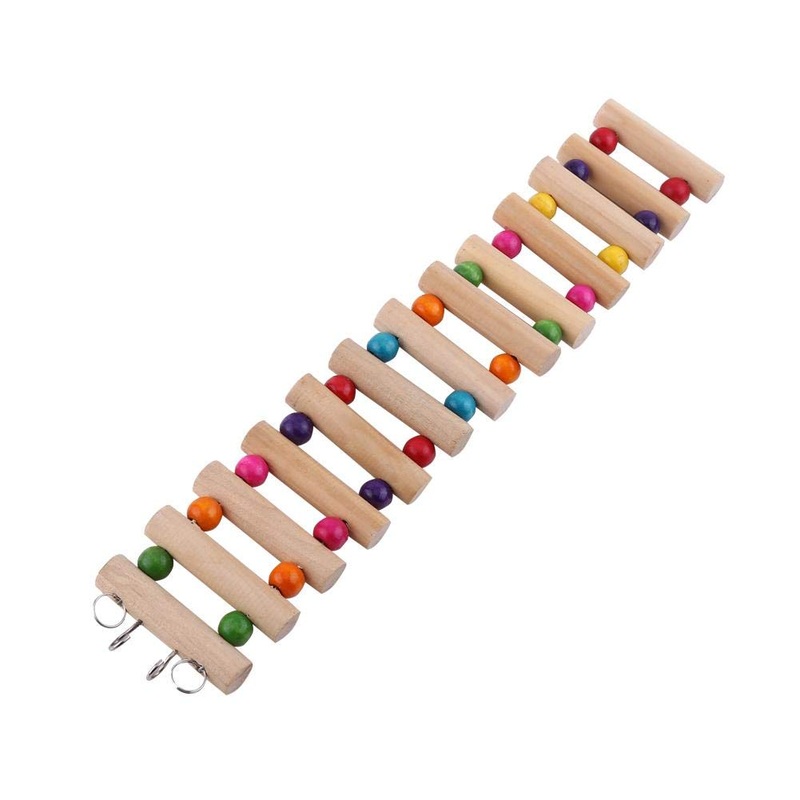 Hamster Ladder, Parrot Wooden Ladder Hamster Hanging Hamster Suspension Bridge with Colorful Beads for Bird Cage Play Toy Parakeet Budgie Cockatiels Gerbils Guinea(L)
