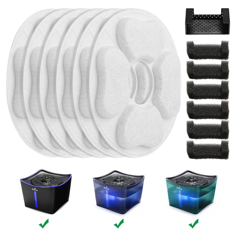 iPettie Only for Kamino Fountain Replacement Filters, Not for Colorful LED Flower Fountain, 6 Filters, 6 Sponges & 1 Sponge Bracket
