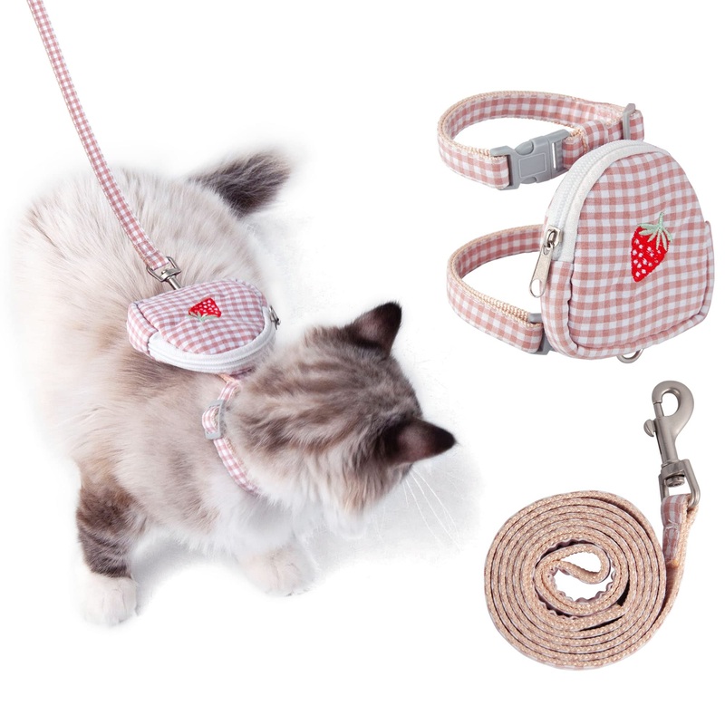 kaqipeet Cat Harness and Leash with Backpack Set for Walking Escape Proof, Kitten Harness and Leash for Outdoor Walking, Lifetime Replacement Medium Pink