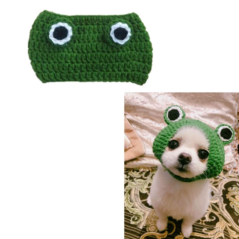 KRISMYA Pet Costume Hat/Cosplay Cap,Cat Dog Hats Handmade Knitted Woolen Yarn Cute Cartoon Frog Hat for Pet Kitten Puppy Birthday Christmas and Halloween Medium