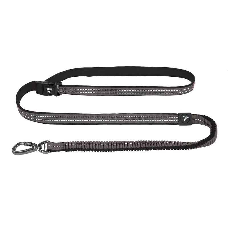 KRUZ PET KZV2072 6 FT Bungee Leash  Wearable Jogging Leash  Over the Shoulder and Waist Hands-Free Leash  Strong Reflective Heavy Duty Safety Leash with Locking Carabiner Clip  Easy Snap Function Gray Large: 1 X 6FT