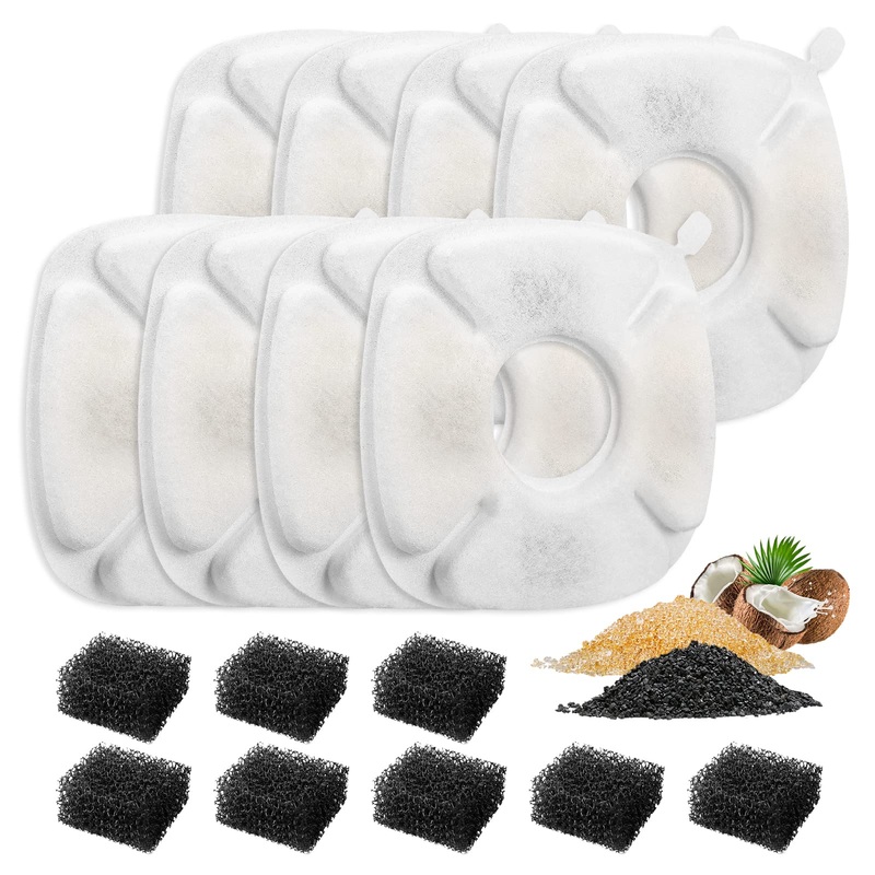 MyfatBOSS Cat Water Fountain Filter, Replacement Filters & Replacement Pre-Filter Sponges Fit for Veken 95oz/2.8L Automatic Pet Fountain Cat Water Fountain Dog Water Dispenser 8+8 pcs