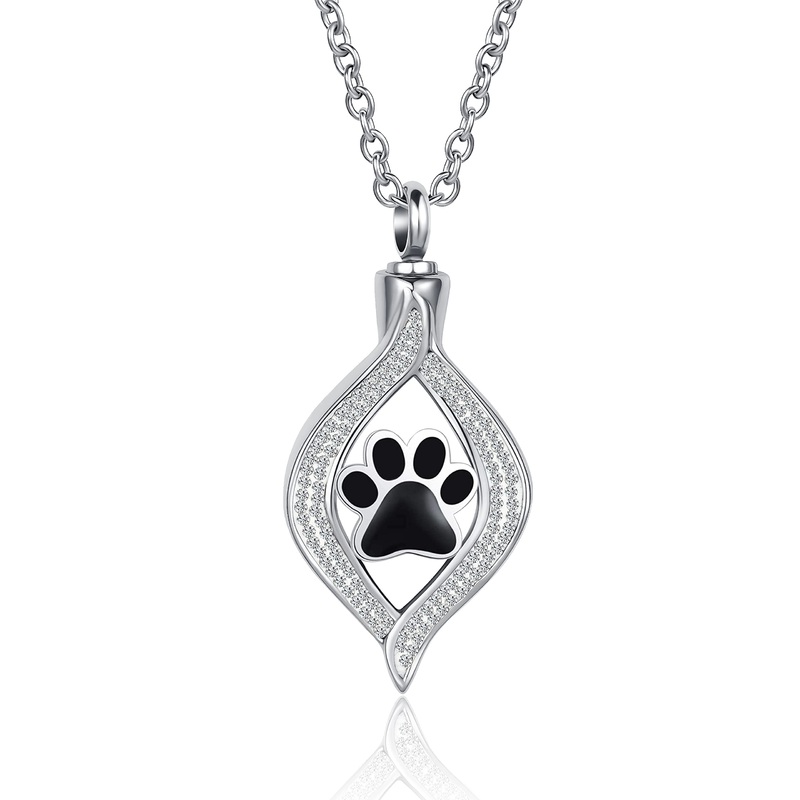 MZC Jewelry Dog Cat Black Paw Print Urn Necklace for Ashes Pet Cremation Stainless Steel Memorial Keepsake Chain Pendant for Women Men Grandma Mom Sister