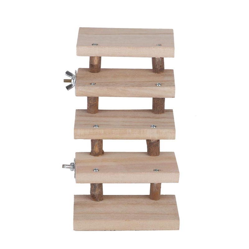 Natural Wood Ladder, 5 Layers Climbing Ladder Stairs for Parrot Guinea Pigs Hamsters Cage Accessories
