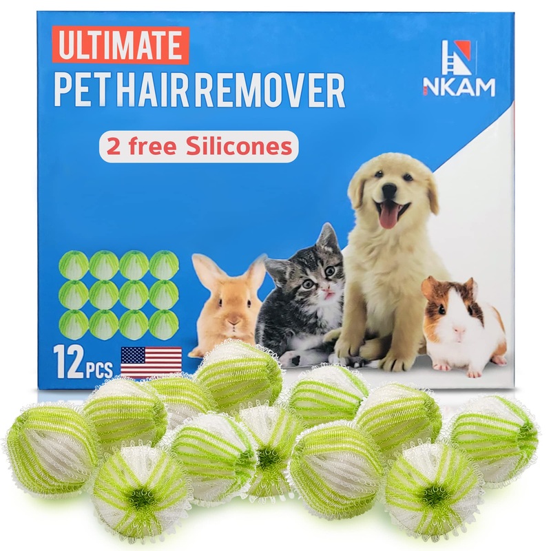 NKAM Pet Hair Remover for Laundry – 12Pcs Reusable Dog Hair Remover for Laundry – Laundry Lint Catcher for Washing Machine -Effective Dryer Hair Catcher for Cats and Dogs microfibers balls and silicones