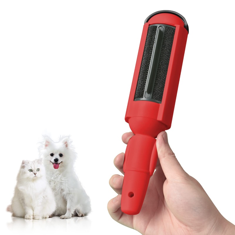 PAKEWAY Pet Hair Remover Roller, Reuseable Dog & Cat Fur Remover with Comfy Non-Slip Handle, Portable Pet Lint Roller with Self-Cleaning Base for Couch, Carpet, Bed, Car Seat, Carpet, Bedding Black&red