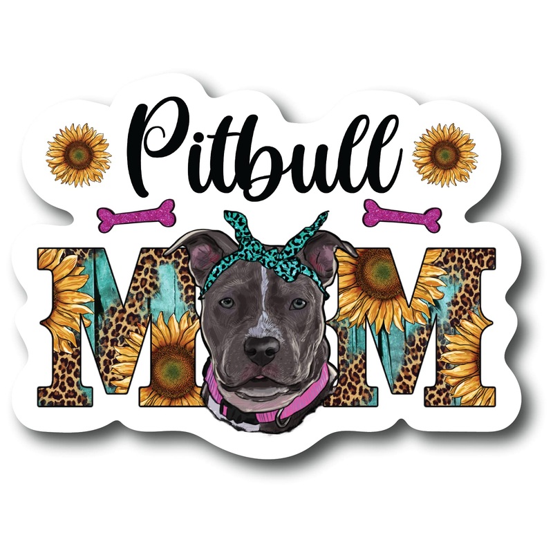 Pitbull Mom 5 Inch Waterproof Decal Sticker Wall Window Sunflower Love Pet Paw Dog Cat Family Bird Pets Pig Rabbit Lover Animal American Granddog Trainer CS1415-2PK