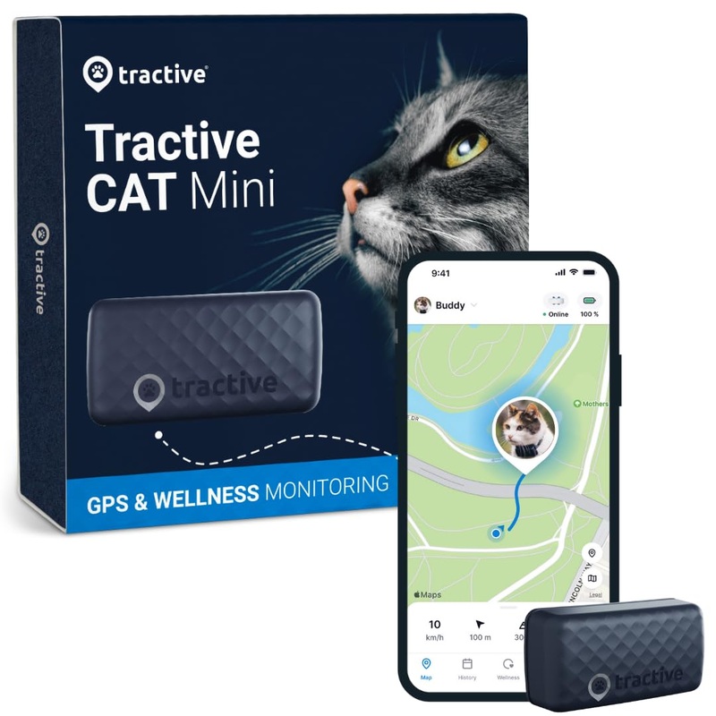 Tractive GPS Tracker & Health Monitoring for Cats (6.5 lbs+) – Market Leading Pet GPS Location Tracker | Wellness & Escape Alerts | Waterproof | Works with Any Collar (Dark Blue)