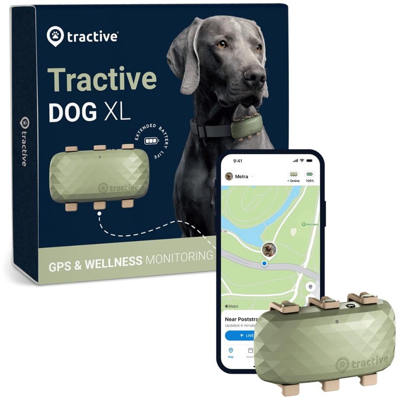 Tractive XL GPS Tracker & Health Monitoring for Dogs (50 lbs+) – Market Leading Pet GPS Location Tracker | Wellness & Escape Alerts | Waterproof | Works with Any Collar (Green) Green XL