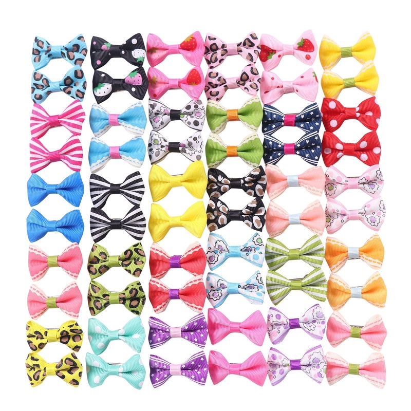 YAKA 60PCS (30 Paris) Cute Puppy Dog Small Bowknot Hair Bows with Rubber Bands (or Clips) Handmade Hair Accessories Bow Pet Grooming Products (60 Pcs,Cute Patterns)