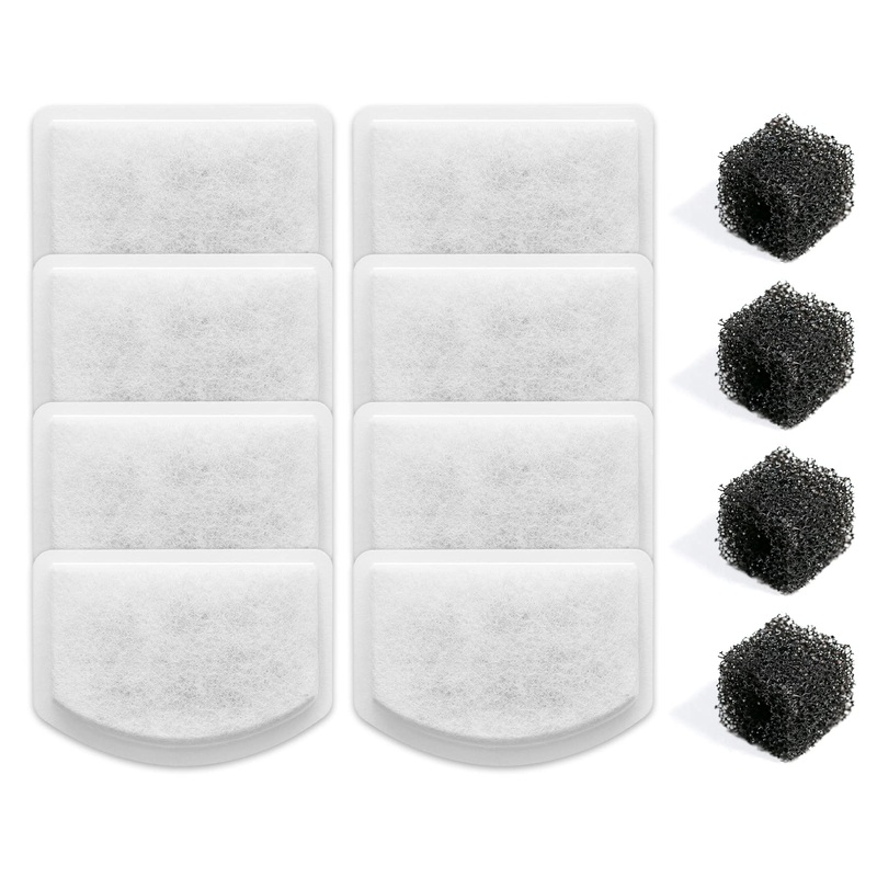 ZeePet Cat Water Fountain Filters, 8PCS Replacement Carbon, Resin Filters and 4PCS Black Foam Filters for 100oz/3L Stainless Steel Pet Water Fountain (Black Filter x4, White Carbon, Resin Filters x8) Black filter x4, White filter x8