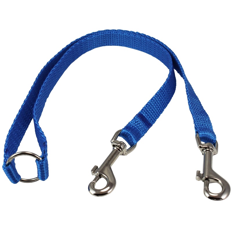 15″ Nylon 2-Way Double Dog Leash – Two Dog Coupler Blue 3 Sizes Small: 5/16″ Wide
