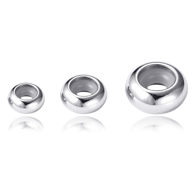 30pcs 3 Size Stainless Steel Rubber Inside Stopper Beads Rondelle Metal Slider Spacer Beads for Charm Bracelet Necklace Jewelry Making