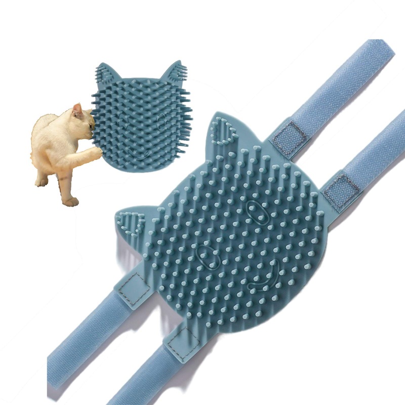 ABCOOL Cat Pet Self Grooming Comb Brush – Multi Functional Catnip Flavor Corner Massage Glove Tool for Kitten Puppy Relaxing, Extra Soft Silicone Pins Handy Hair Shedding Trimming Large (Pack of 1) Blue