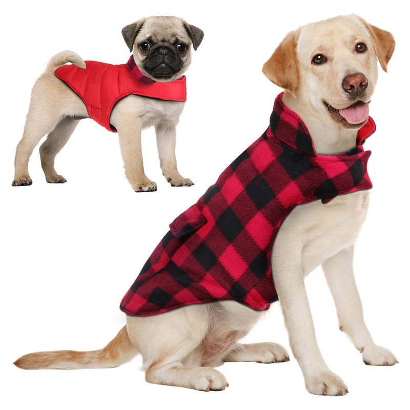AOFITEE Reversible Dog Cold Weather Coat, Waterproof British Style Plaid Winter Pet Jacket, Warm Cotton Lined Vest Windproof Collar Outdoor Apparel for Small Medium and Large Dogs XX-Large (Pack of 1) Red & Black Grid