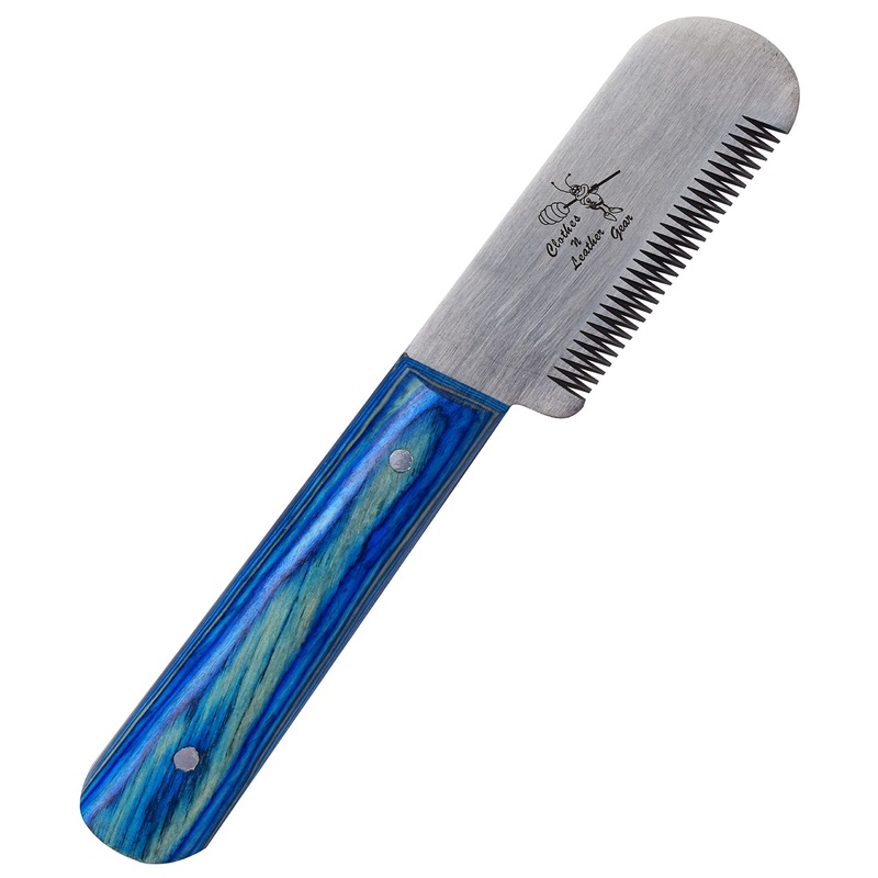 Clothes & Leather Gear Professional Stripping Knife 3 Inches Stainless Steel Wooden Handle Right Handed Tool (FINE TEETH, BLUE) FINE TEETH