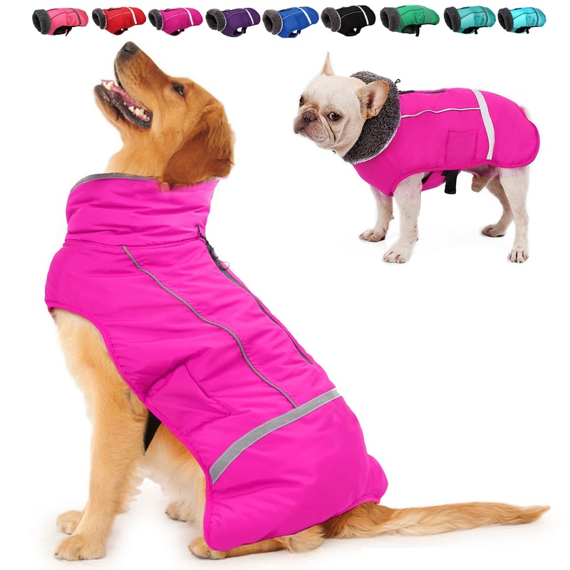 Dogcheer Warm Dog Coat, Fleece Collar Winter Dog Clothes, Reflective Pet Jacket Apparel for Cold Weather, Waterproof Windproof Puppy Snowsuit Vest for Small Medium Large Dogs L(Chest Girth 19.49″-29.3″) Pink