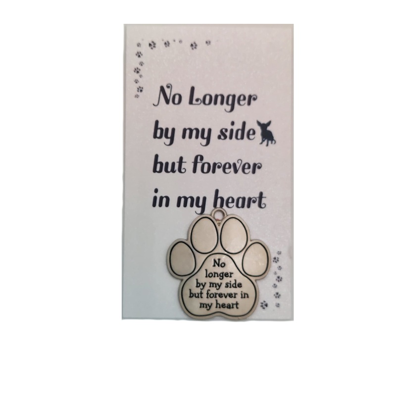 Forever In My Heart Pet Memorial Bereavement Paw Charm with Blank Back Set with Prayer Card