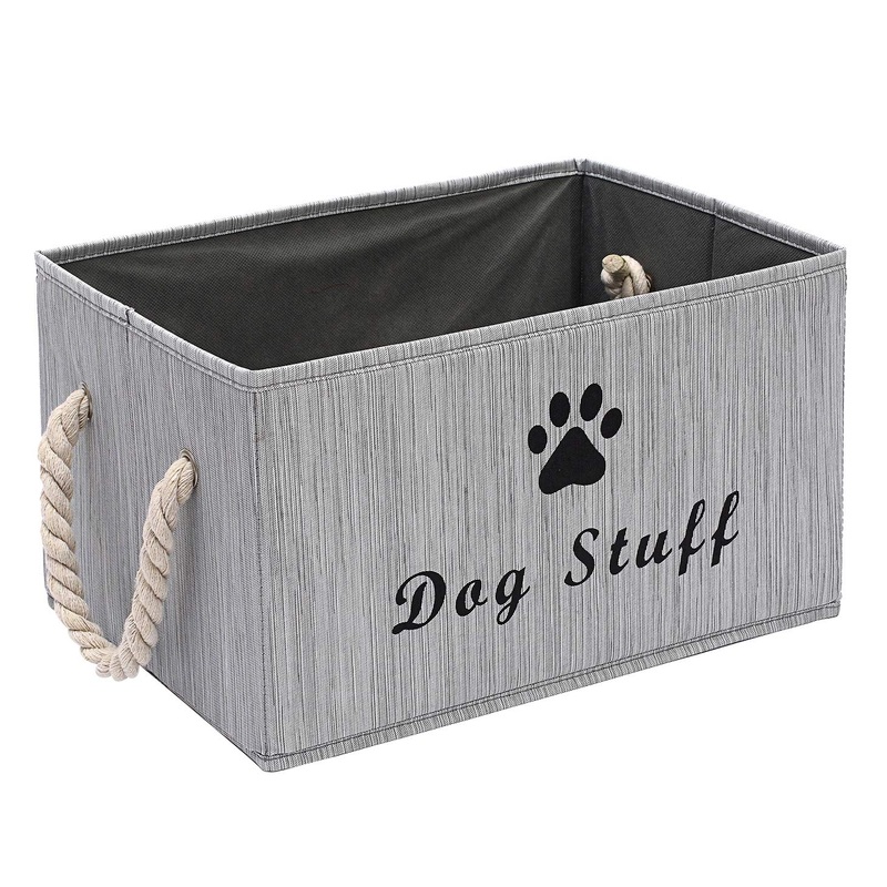 Geyecete Large Fabric Storage Bins Organizer with Weave Rope Handle, Collapsible Cube Basket Container Box for Dog Apparel & Accessories,Dog Coats,Dog Toys Gift Baskets Grey