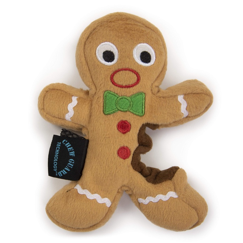 goDog Holiday & Christmas Squeaky Plush Dog Toys w/ Chew Guard Technology Small Soft Plush Soft Plush – Gingerbread Man