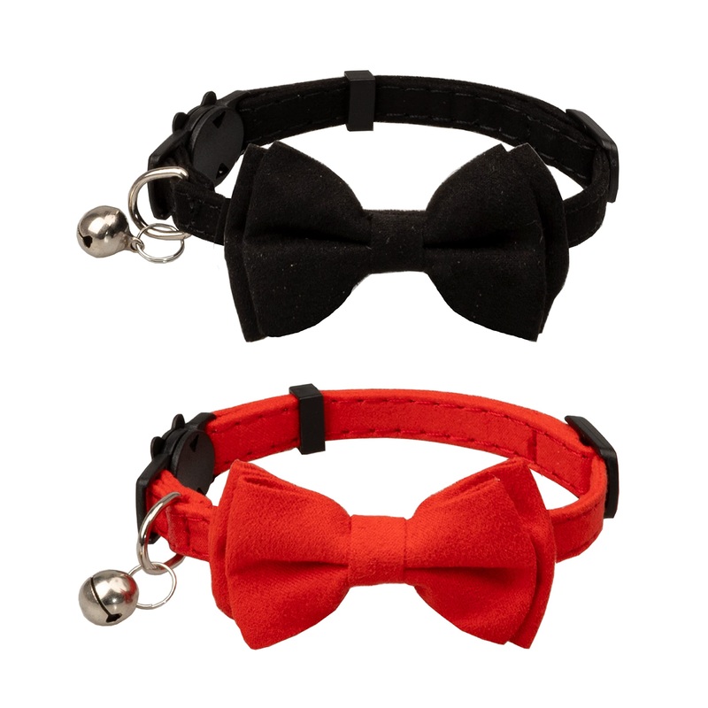Gyapet Cat Collar Safety Breakaway Buckle Bell Bow Tie Adjustable Basic Solid Color Wedding 7-11in Black & Red