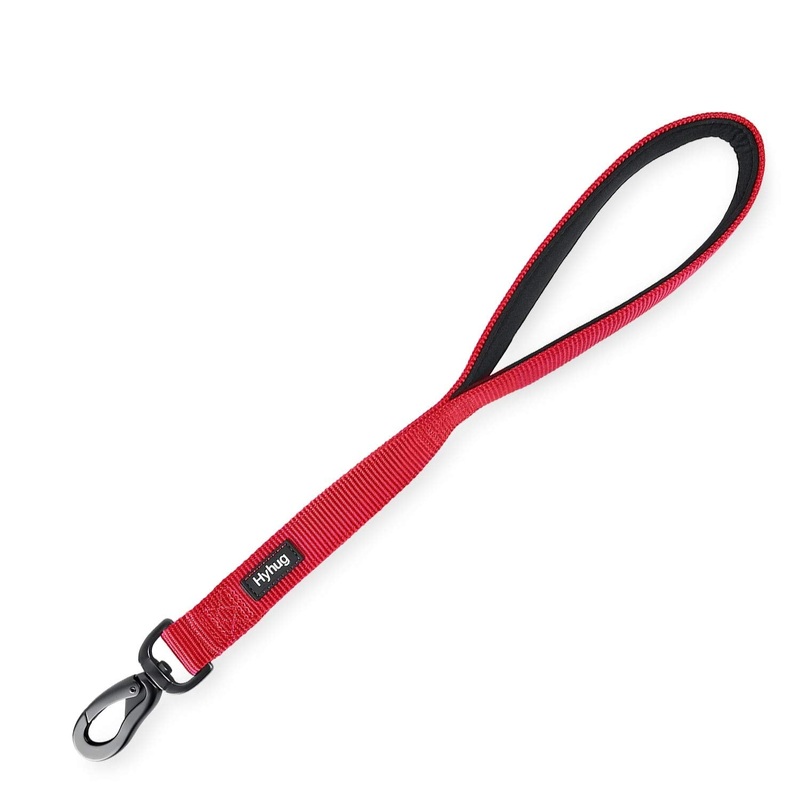 Hyhug Pets Premium Upgraded Durable Nylon 18 Inch Short Leash with Comfort Padded Neoprene Lined Handle for Medium Large Giant Dogs Daily Walking and Professional Training Lead. Red