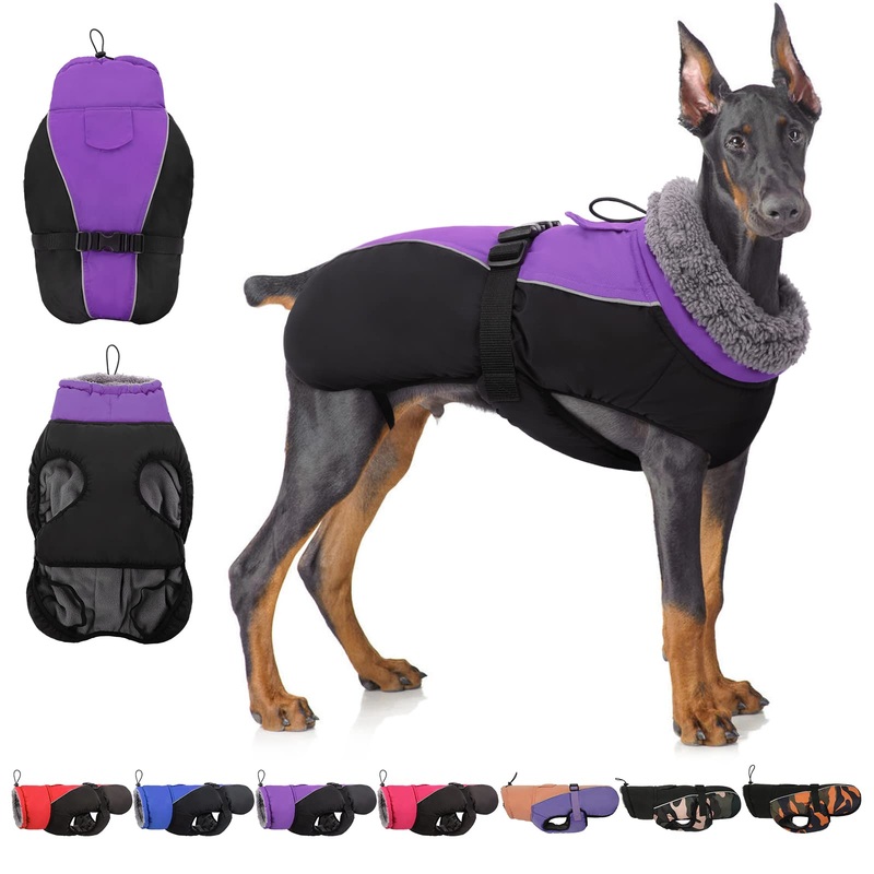 IDOMIK Dog Cold Weather Coat High Collar Warm Jacket, Waterproof Windproof Dog Winter Coats Clothes Reflective Pet Soft Vest Apparel Outfit Wearing Full Coverage Sweaters for Small Medium Large Dogs XX-Large Purple