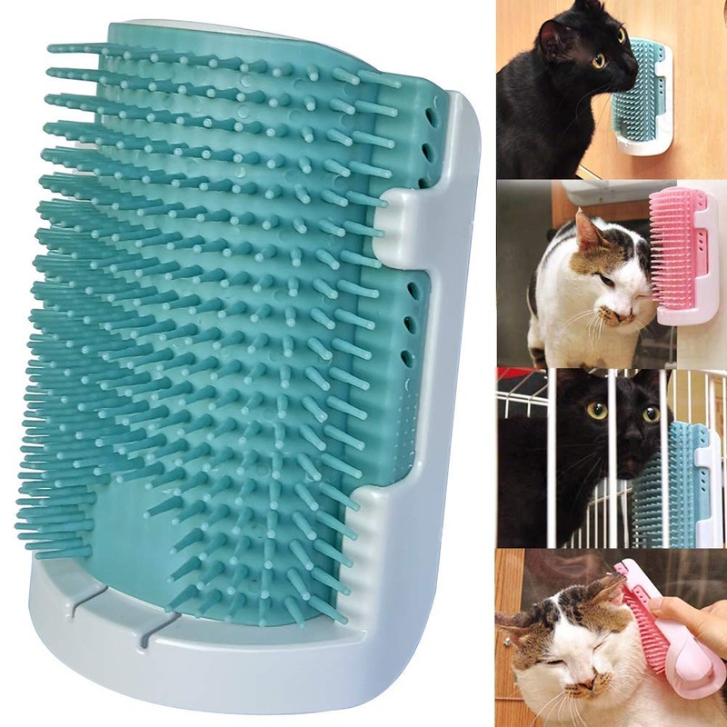 iHOO Cat Self Groomer Wall Corner Massage Comb Grooming Brush Soft Rubber Bristles Kitten Massager Tool Fit for Flat Wall Corner Cage and Hand Hold,Blue Blue