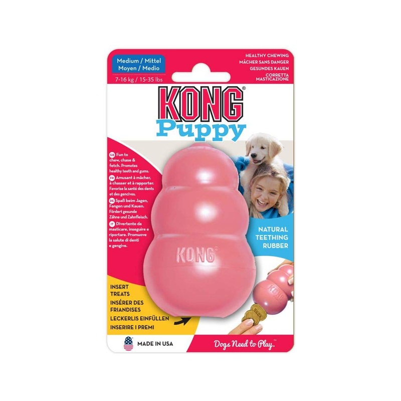 KONG – Puppy Toy Natural Teething Rubber – Fun to Chew, Chase and Fetch – for Medium Puppies Pink