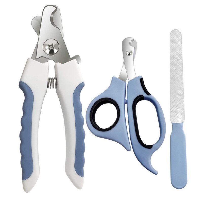 LDJZON Pet Nail Clippers and Trimmers Set Safety Guard to Avoid Over Cutting Razor Sharp Blades Grooming Tool for All Small Large Dog Cat Blue