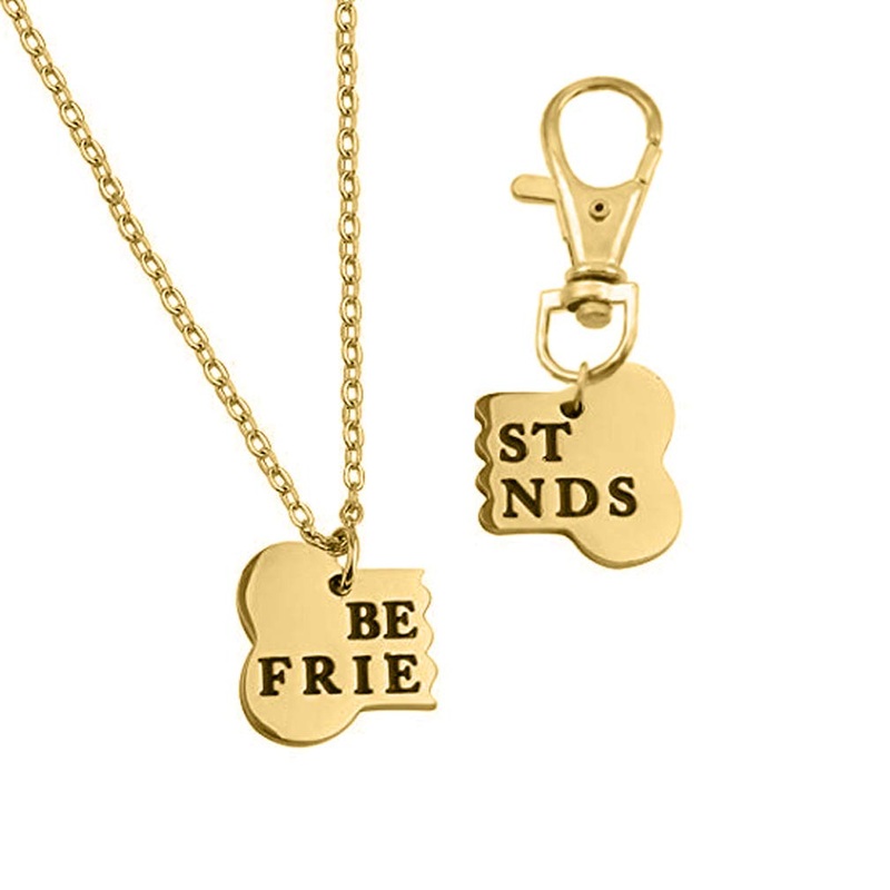 Personalized Custom Pet ID Tag Best Friend Bone Necklace Keychain Matching Bone BFF Engraved Collar Dog Cat Human Jewelry Set Pet Lover Gift Rose Gold Plated Stainless Steel Necklace&Keychain-No custom