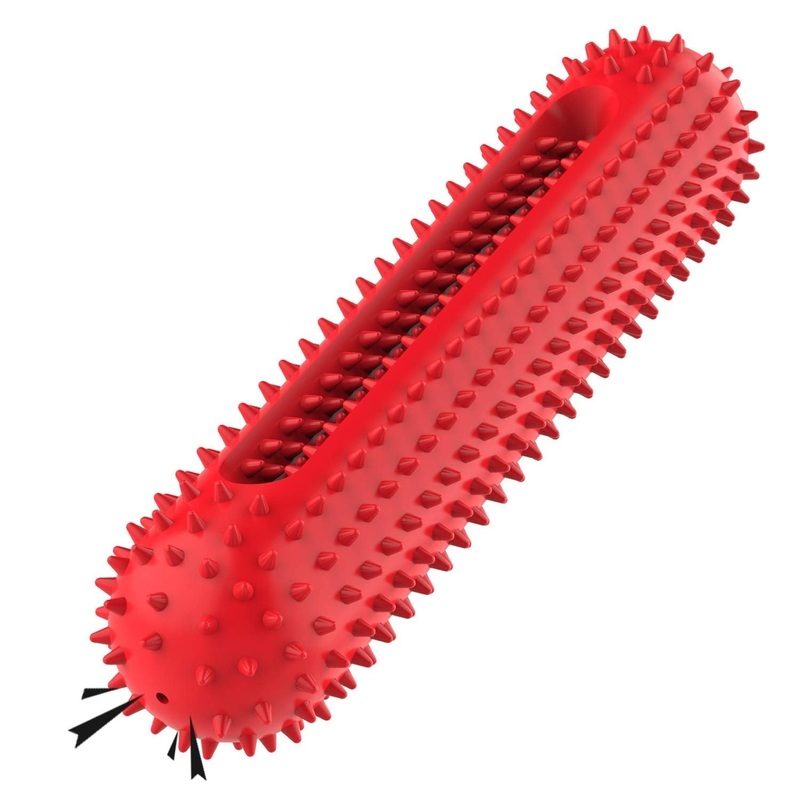 PETIZER Dog Squeaky Toys for Aggressive Chewers | Tough Toothbrush Dog Chew Toy | Nearly Indestructible Rubber Toys for Pet Training, Teeth Cleaning, Playing and Chewing for Medium & Large Breeds Red