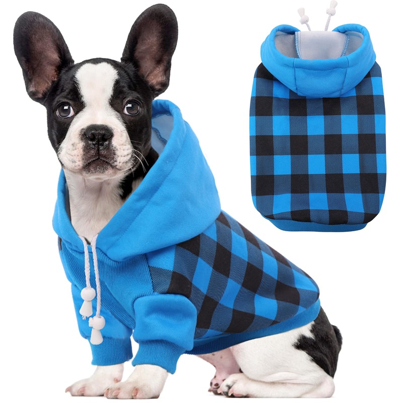 Plaid Dog Hoodie for Small Medium Dogs Boy Girl, Soft Cotton Pet Clothes Sweaters Coat for Autumn/Winter Cold Weather/Spring, Fleece Dog Puppy Outfit Vest Jacket with Leash Hole,Red,Green,Blue,Pink Blue Black Plaid