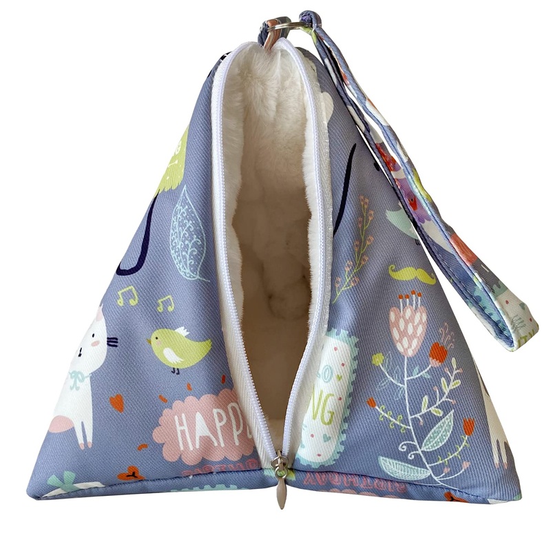 Small Animals Hamster Carrier Bag with Strap Breathable Vents Portable Outgoing Bag for Hamster mice Rats Sugar Glider Pouch Mist Blue with Faux Rabbit Fur Inner