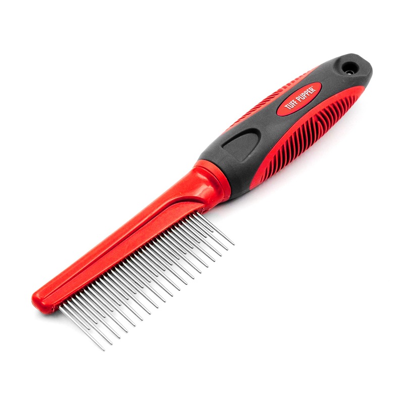 Tuff Pupper Dual Length Detangling Dog Comb | Short and Long Teeth Outer & Inner Coat | Ergonomic Pet Detangling Combs | No-Slip Safety Handle For Precision Control | Rounded Tips Prevent Scratching