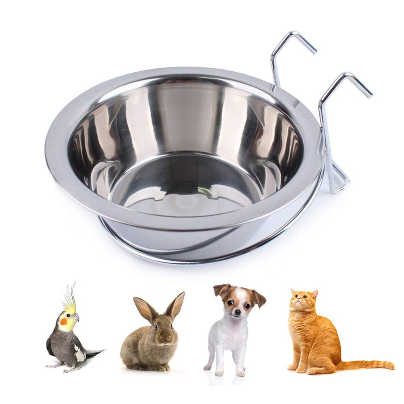 Wontee Pet Bowl Stainless Steel Hanging Food Water Cup Feeder with Hook Detachable for Dogs Cats Kennel, Bird Parrot Rabbit Cage S