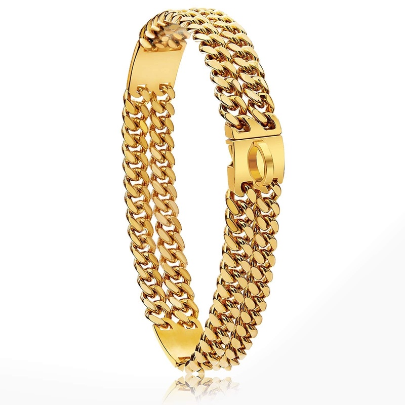 18K Gold Plated Charm 24mm Wide Heavy Duty Strong Cuban Link Dog Collar with Steel Buckle, Strong Stainless Steel Dog Collar Necklace,Large Medium Small Dogs 21 Inch