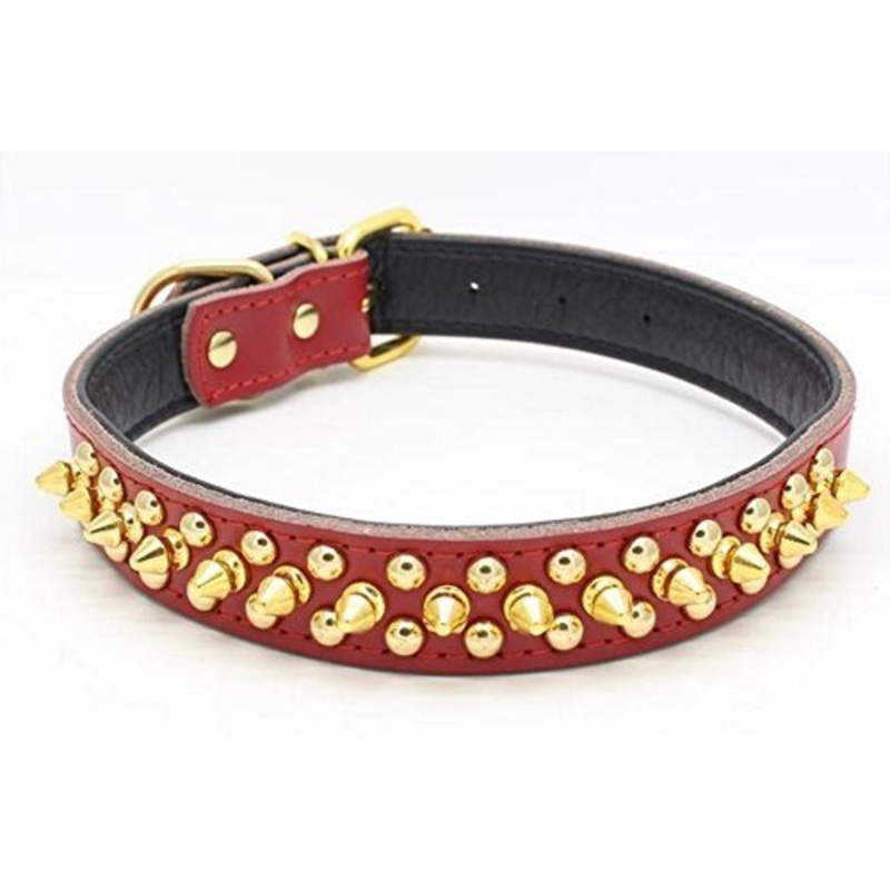 Benala Soft Genium Leather Gold Spiked Studded Pet Puppy Dog Collar for Small Medium Dogs Size S M L 5 Colors