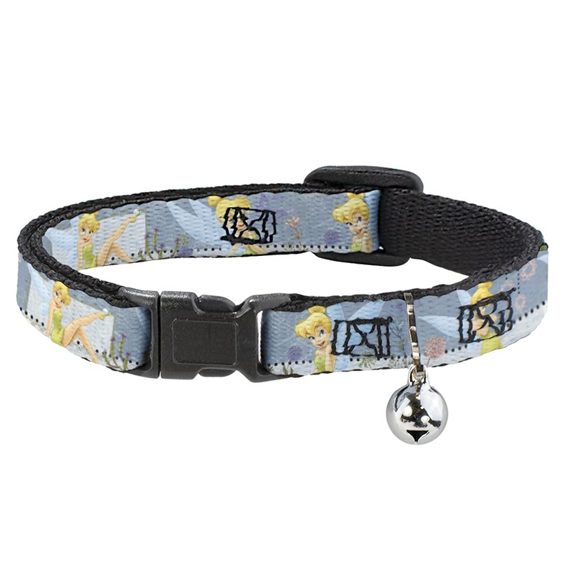 Buckle-Down Breakaway Cat Collar – Tinker Bell Garden Poses NARROW MEDIUM – Fits 8-12 Inch (0.5 Inch WIDE)