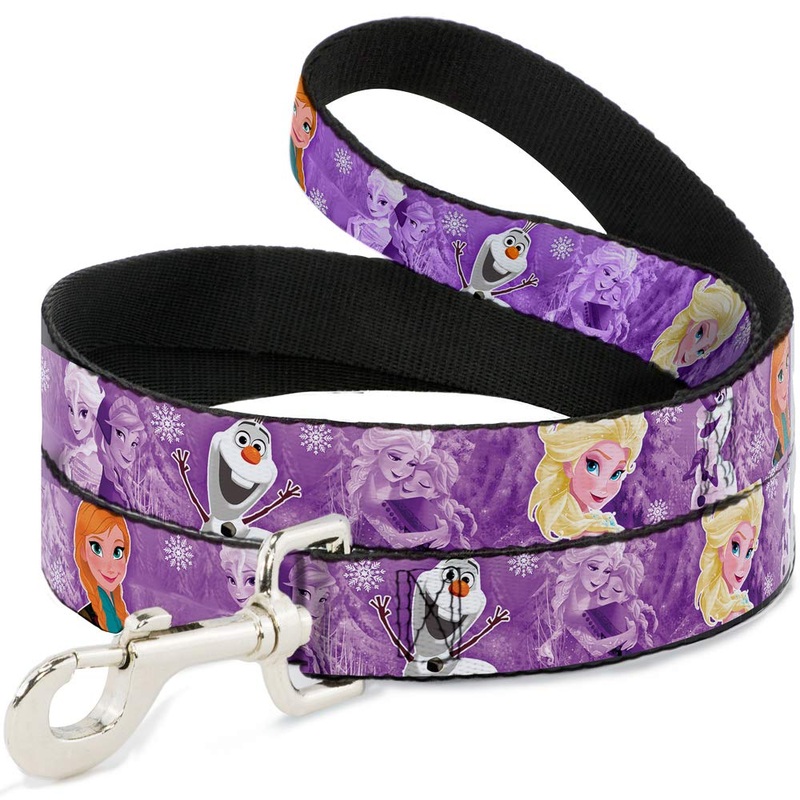 Buckle-Down Disney Pet Leash, Dog Leash, Frozen Anna Elsa Olaf Poses Scenes Purples, Available in Different Lengths and Widths for Small Medium Large Dogs and Cats 1 In Wide/4ft.