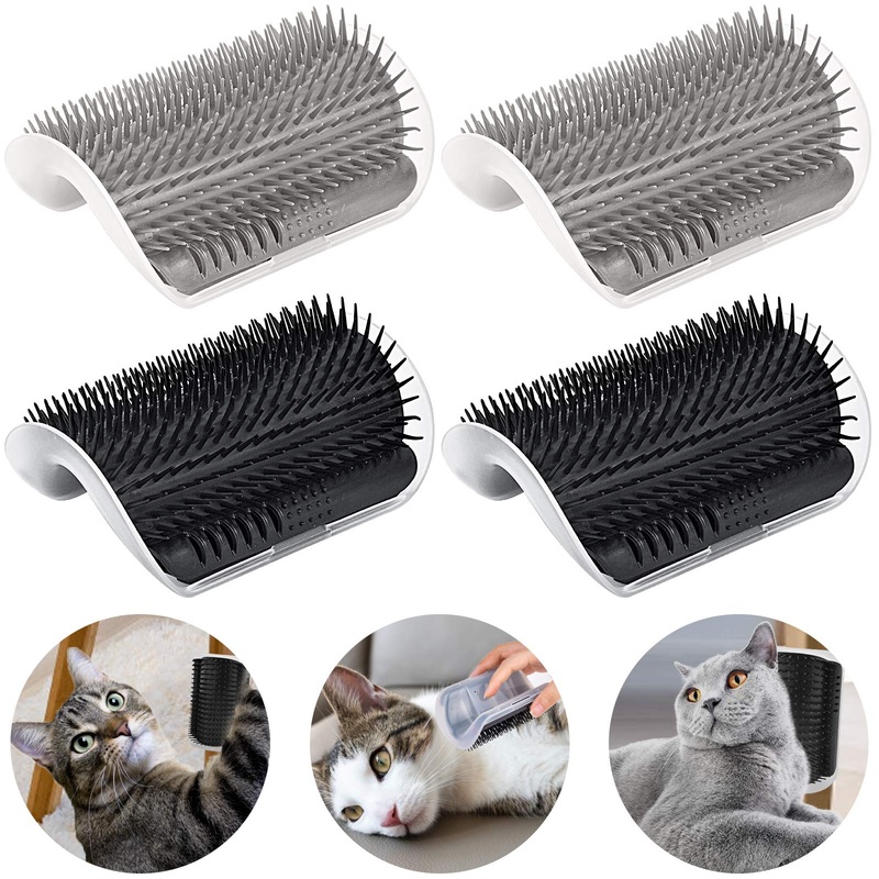 Cat Self Groomer Arch 4PCS Self Cleaning Slicker Brush Upgraded Cat Brushes Wall Corner for Shedding Grooming, Softer Massager Comb Interactive Toy for Short Long Haired Cats Fur Pets Dog Kitten Puppy Gray+Gray+Black+Black