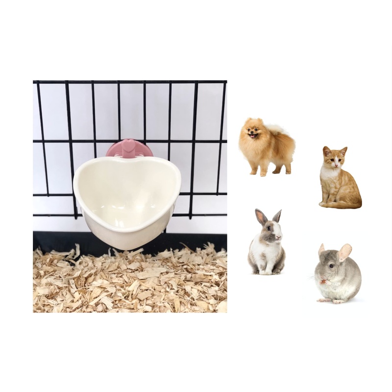 Choco Nose Patented Removable Heart Shaped Food Bowl for Dogs/Puppies/Rabbits/Cats/Guinea Pigs/Chinchillas/Birds -Water Dish for Small Pets or Animals – for Wire Cages or Crates Pink