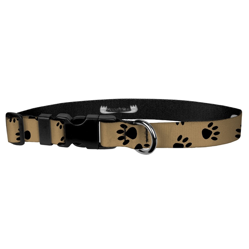 Colorful Paw Print Dog Collar And Leash – Waterproof Puppy Paw Print Dog Collar and Dog Leash, Wide Range of Sizes For Every Dog 1” COLLAR MED Puppy Paws Black/Tan