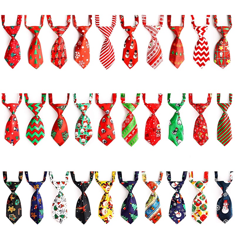 Dog Neck Ties, 30 PCS Segarty Dog Ties with Adjustable Collar, Double Layered Pet Bow Ties for Small Dogs Cats, Puppy Bowties Neckties Bulk Grooming Bows Holiday Wedding Photography Christmas Theme Patterned