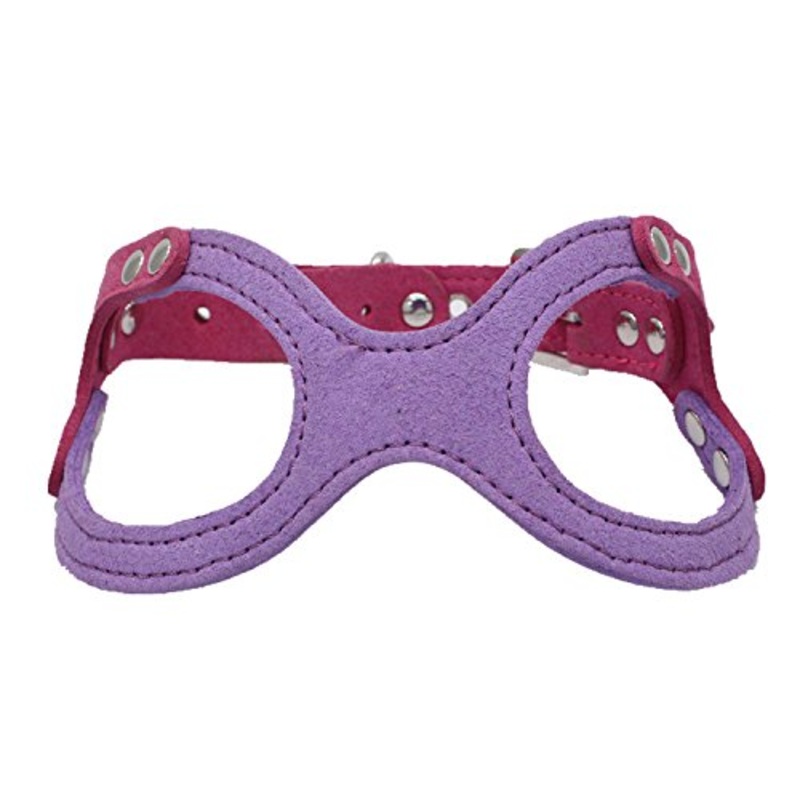 Dogs Kingdom Classic Leather Belt Dog Harness Dog Eyeglass Chest Strap Double-Sided Ultra-Fiber Material Purple S