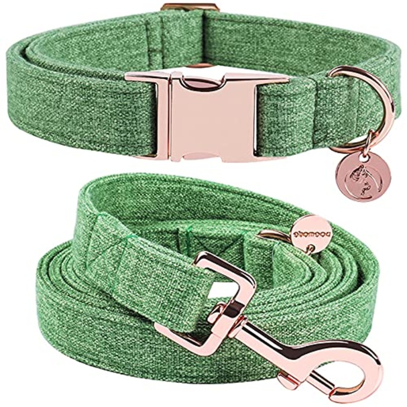 DOGWONG Cotton Dog Collar and Leash, White Dog Collar Pink Dog Collar and Leash for Small Medium Large Dog S green